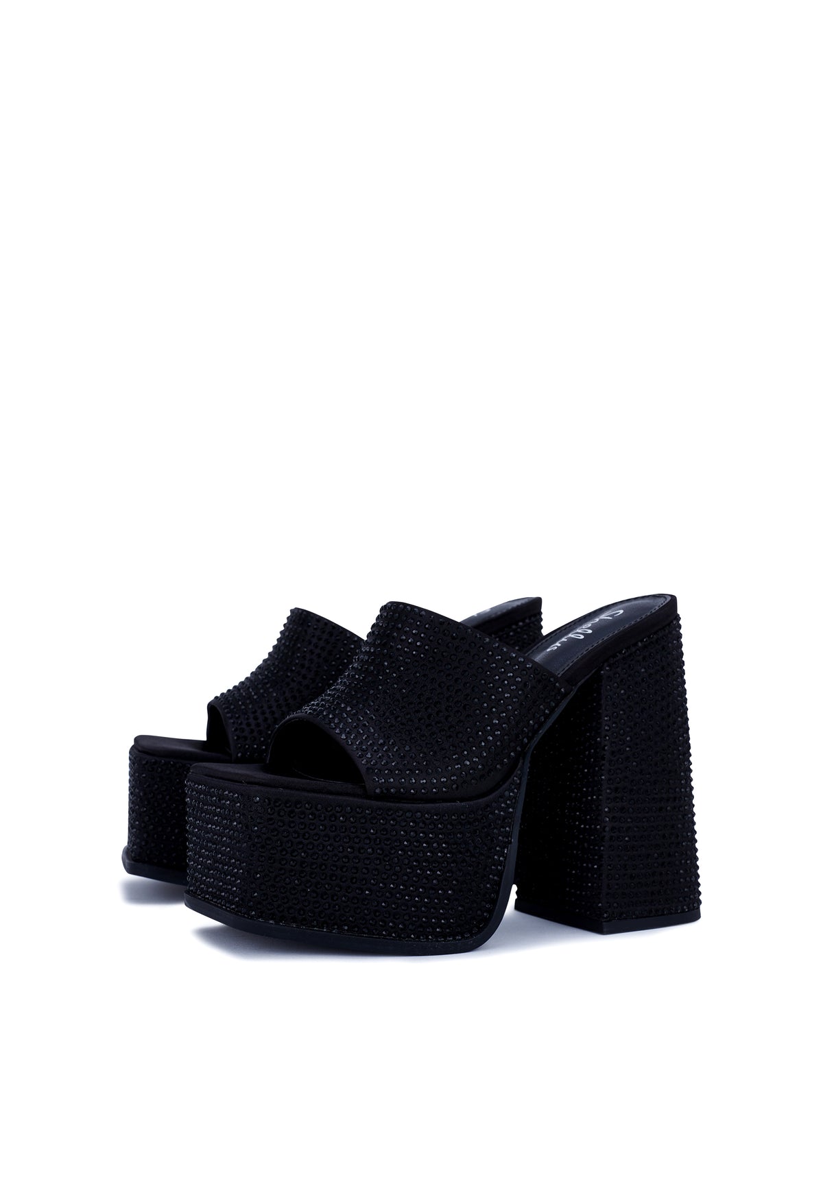 Sagittarius Black Diamante Platform Heeled Mules