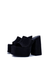 Sagittarius Black Diamante Platform Heeled Mules