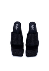 Sagittarius Black Diamante Platform Heeled Mules