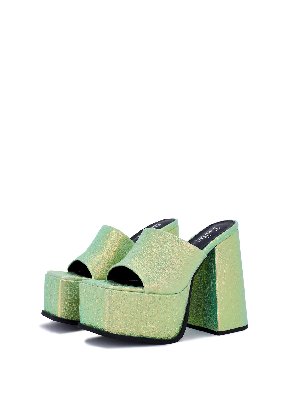 Sagittarius Green Metallic Platform Heeled Mules
