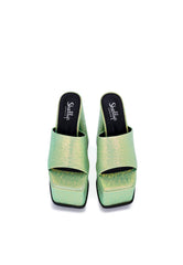 Sagittarius Green Metallic Platform Heeled Mules