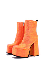 Scorpio Orange Metallic Platform Heeled Ankle Boot