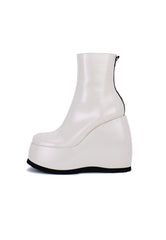 Roxanne Cream Patent Platform Wedge Ankle Boot