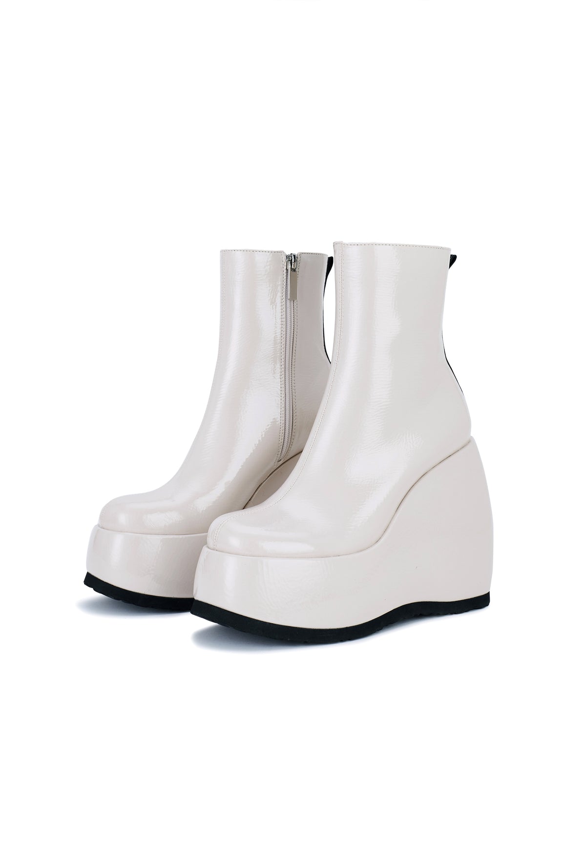 Roxanne Cream Patent Platform Wedge Ankle Boot