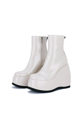 Roxanne Cream Patent Platform Wedge Ankle Boot