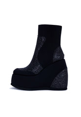 Solaris Black Glitter Bubble Wedge Ankle Boot